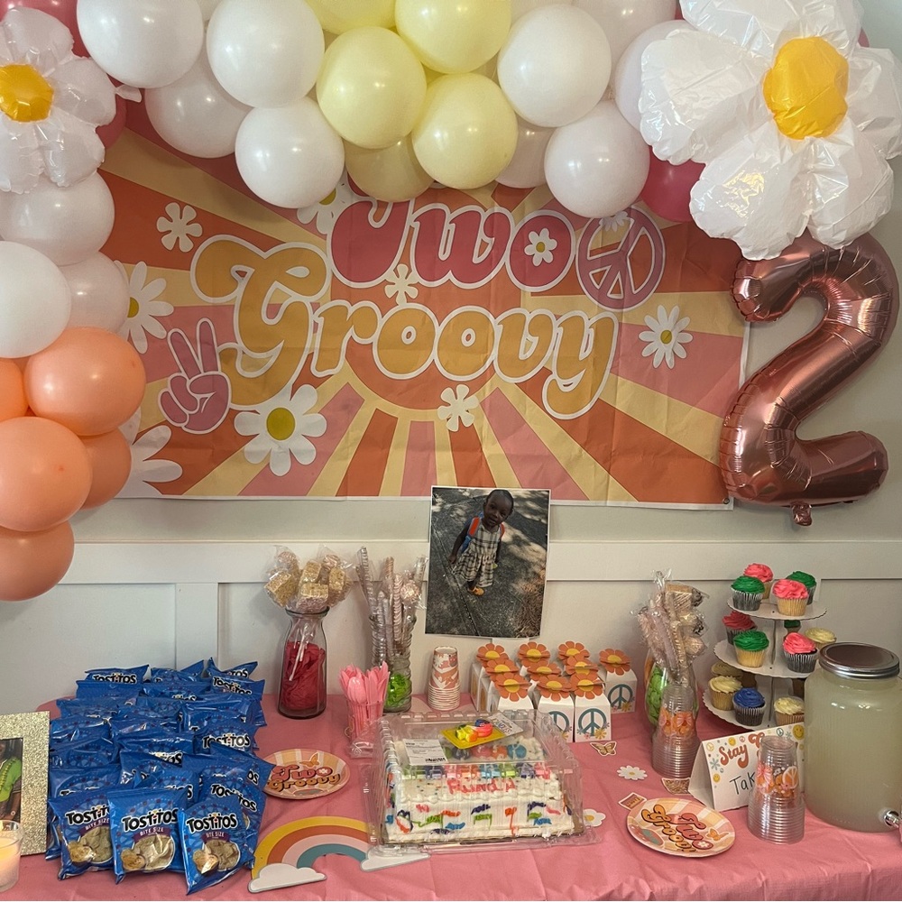 Two Groovy Banner White and Yellow Party Decorations for a Festive Celebration